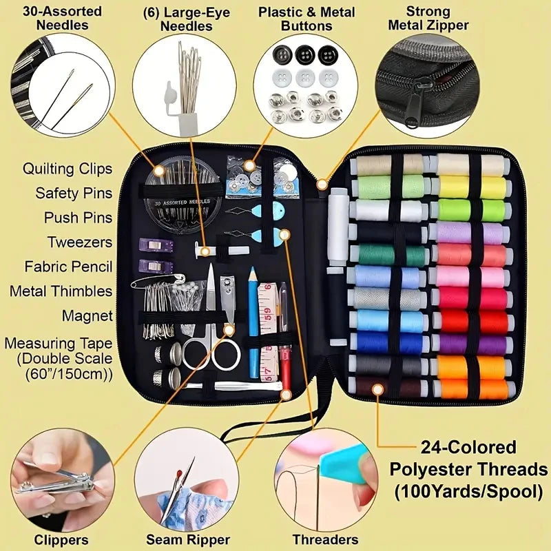 Portable Sewing Kit for Travel – Compact Canvas Case with Thread, Needles & Quick Repair Tools for Everyday Use