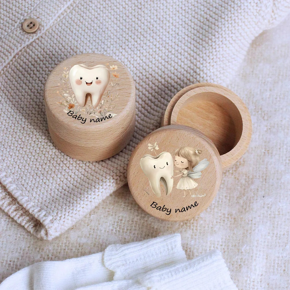 Personalized Baby Tooth Box – Wooden Milk Teeth Storage Box with Custom Name, First Tooth Keepsake Box for Boys & Girls