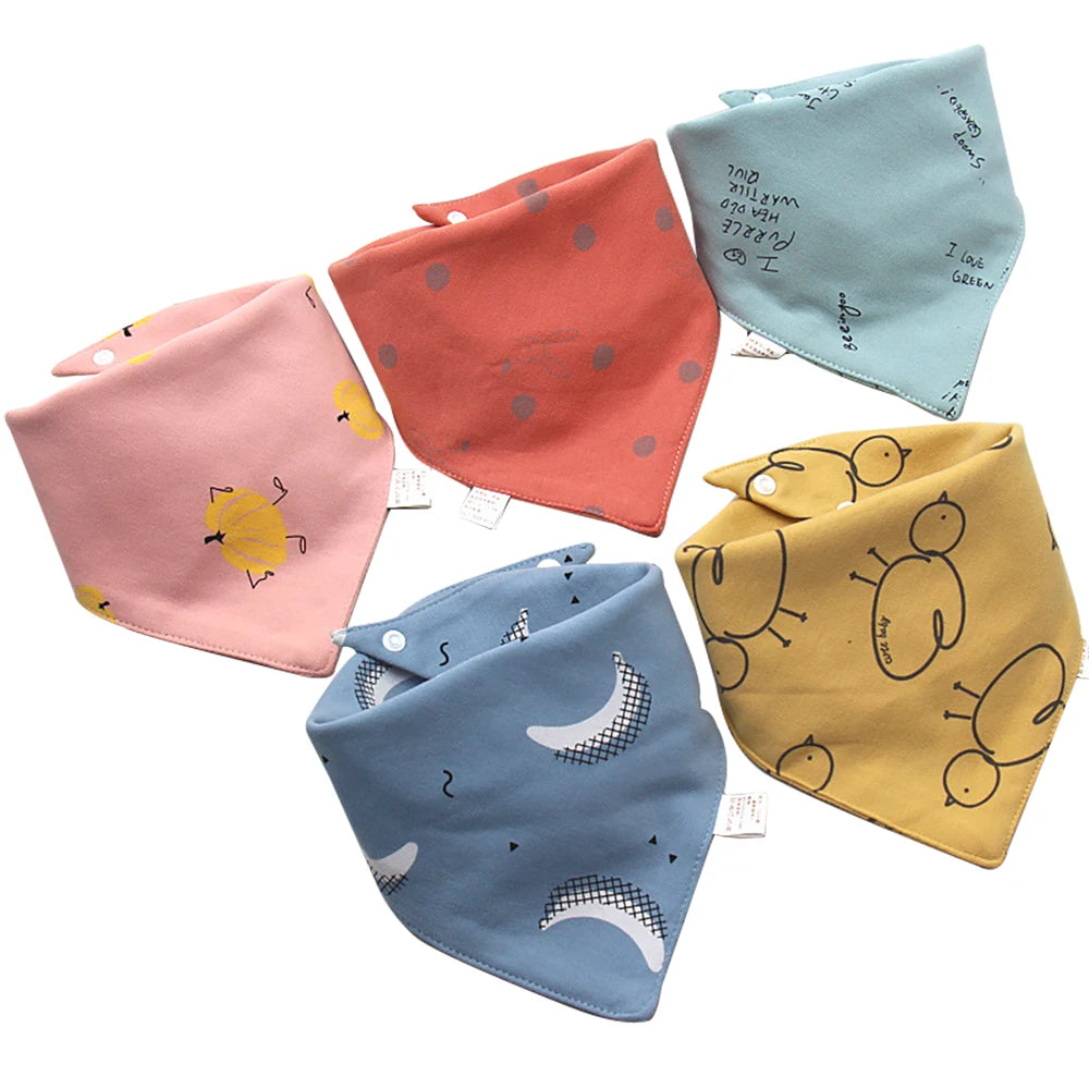 5 PCS Baby Bandana Bibs – Cartoon Cotton Triangle Bibs & Burp Cloths for Newborns, Toddlers, Boys & Girls