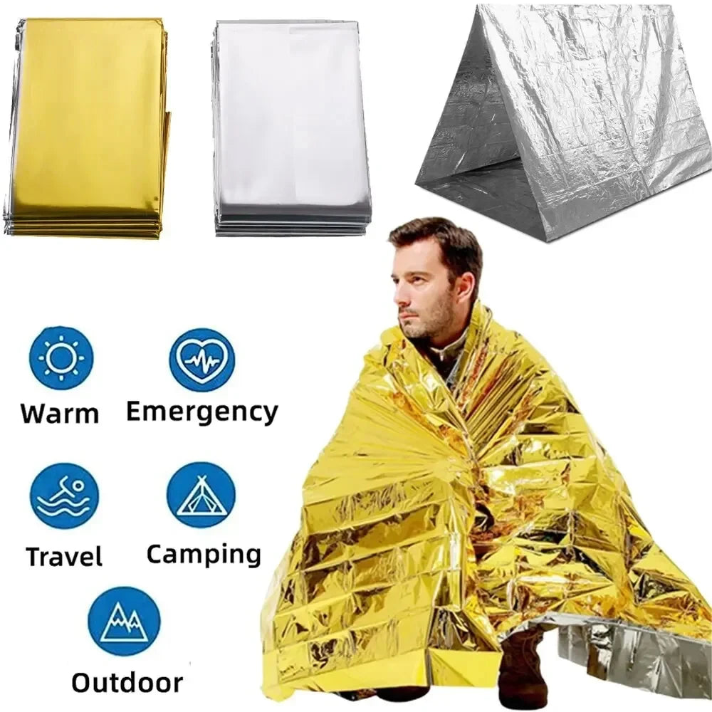 Emergency Survival Blanket Set – 1-10PCS Windproof, Waterproof Foil Thermal Blankets for Outdoor, Camping, First Aid & Rescue