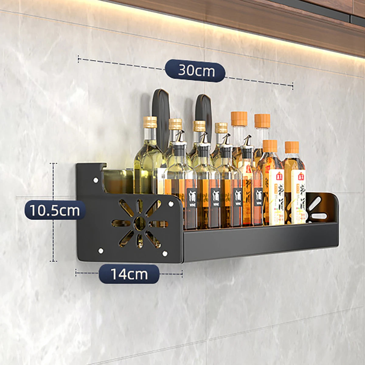 Metal Kitchen Shelf No-Punch Large Capacity Storage Kitchen Utensils Skeletonized Drainage Design Easy to Clean Black