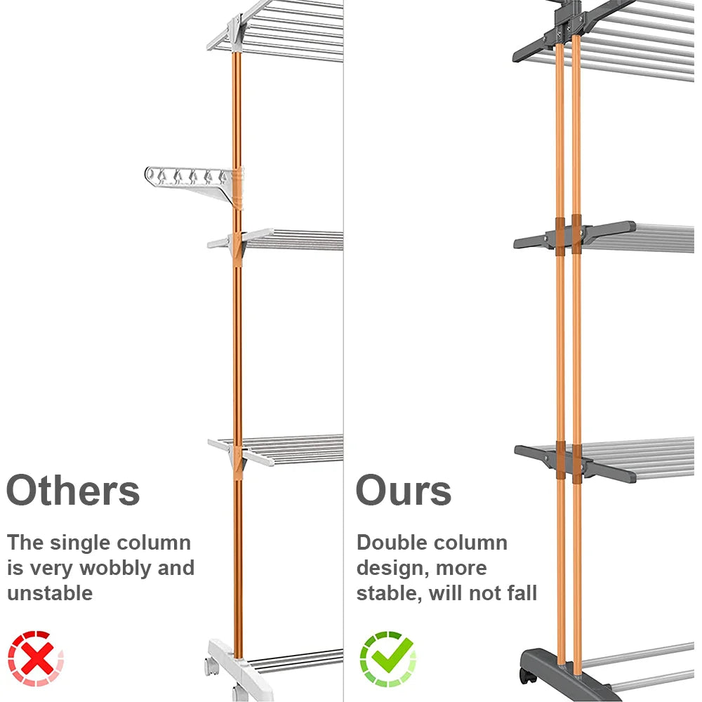 Drying Rack Folding Rack Clothes Rack Storage Shelf Folding Drying Rack Floor-Standing Coat Shelf Bedroom Hanging Rack