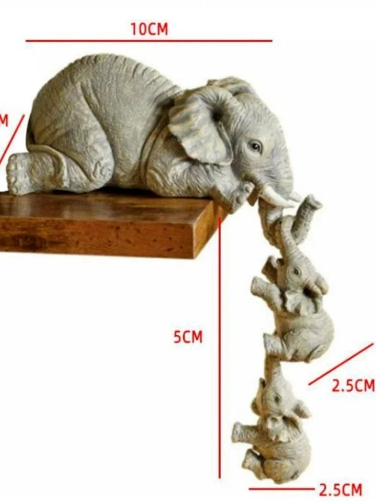 3pcs/set Cute Elephant Figurines Elephant Holding Baby Elephant Hanging Off The Edge of A Shelf or Table Resin Crafts