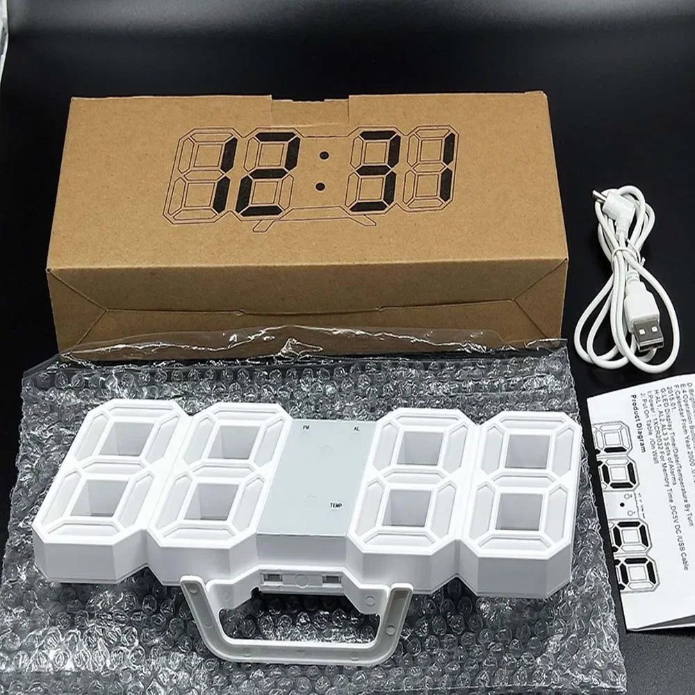 Table 3D LED Digital Alarm Clock Wall Clock Time/Date/Temperature for Home Kitchen Offices Clock Decoration Garden Clocks