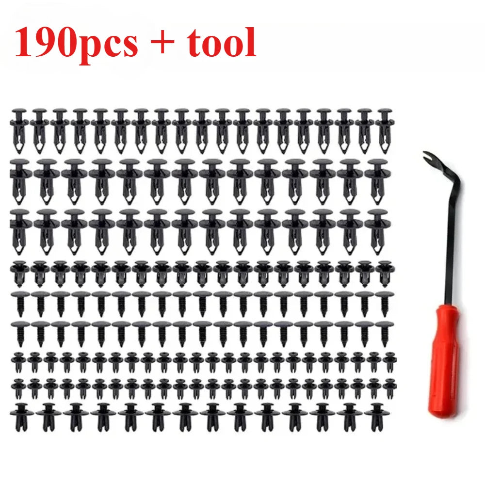 190pcs Mixed Automotive Retaining Clips – 6 Types Push Fasteners for Bumper and Trim Repair