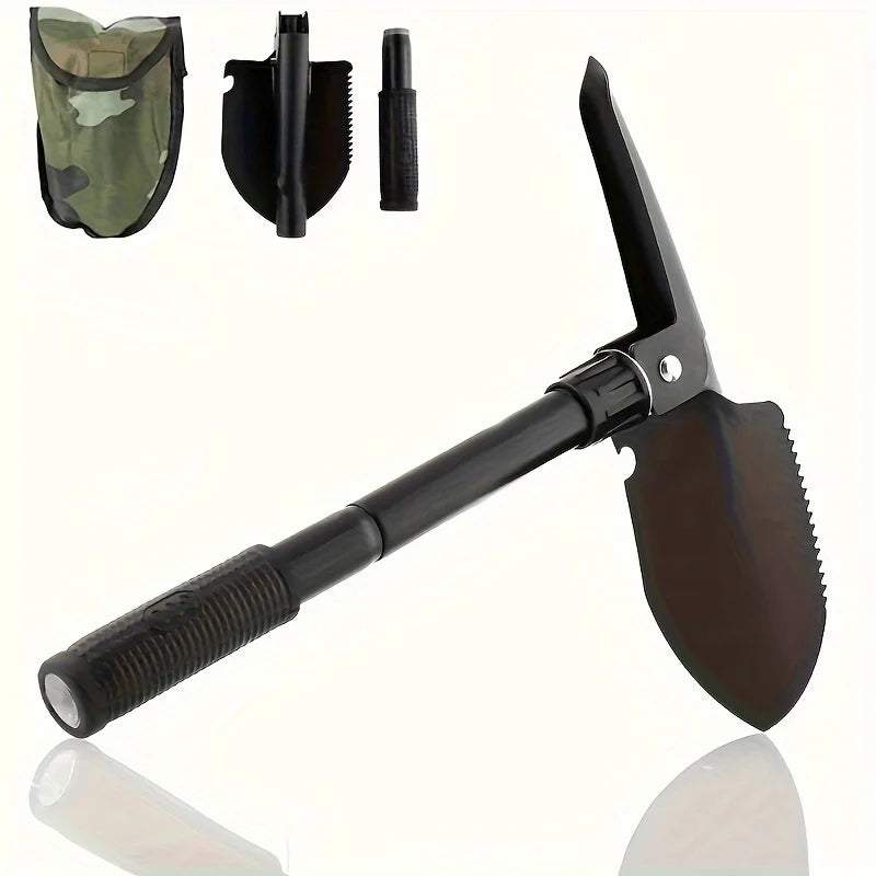 Compact 5-in-1 Tactical Survival Shovel – Durable Stainless Steel Spade with Compass, Saw, Bottle Opener for Camping & Outdoor Use