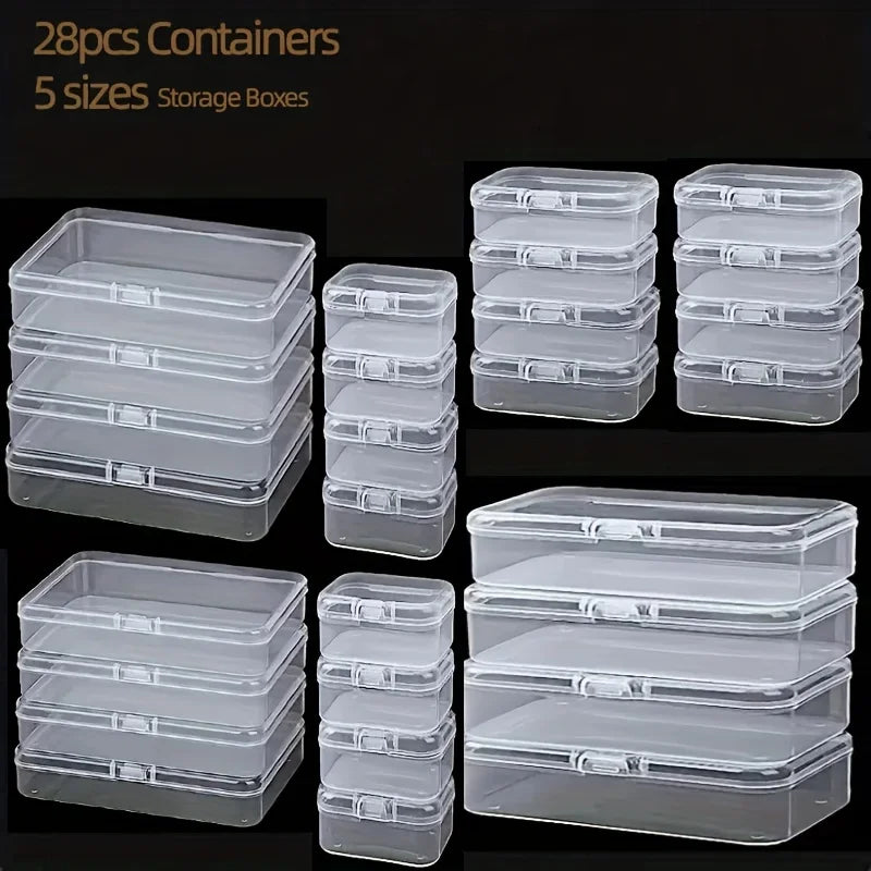 [28pcs Storage box] 28pcs Clear Plastic Storage Containers Set with Lids | Multipurpose Organizer Boxes for Beads, Game Pieces