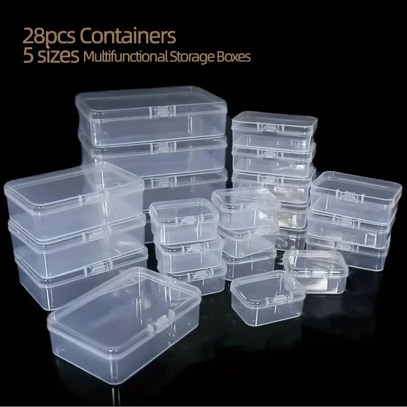 [28pcs Storage box] 28pcs Clear Plastic Storage Containers Set with Lids | Multipurpose Organizer Boxes for Beads, Game Pieces