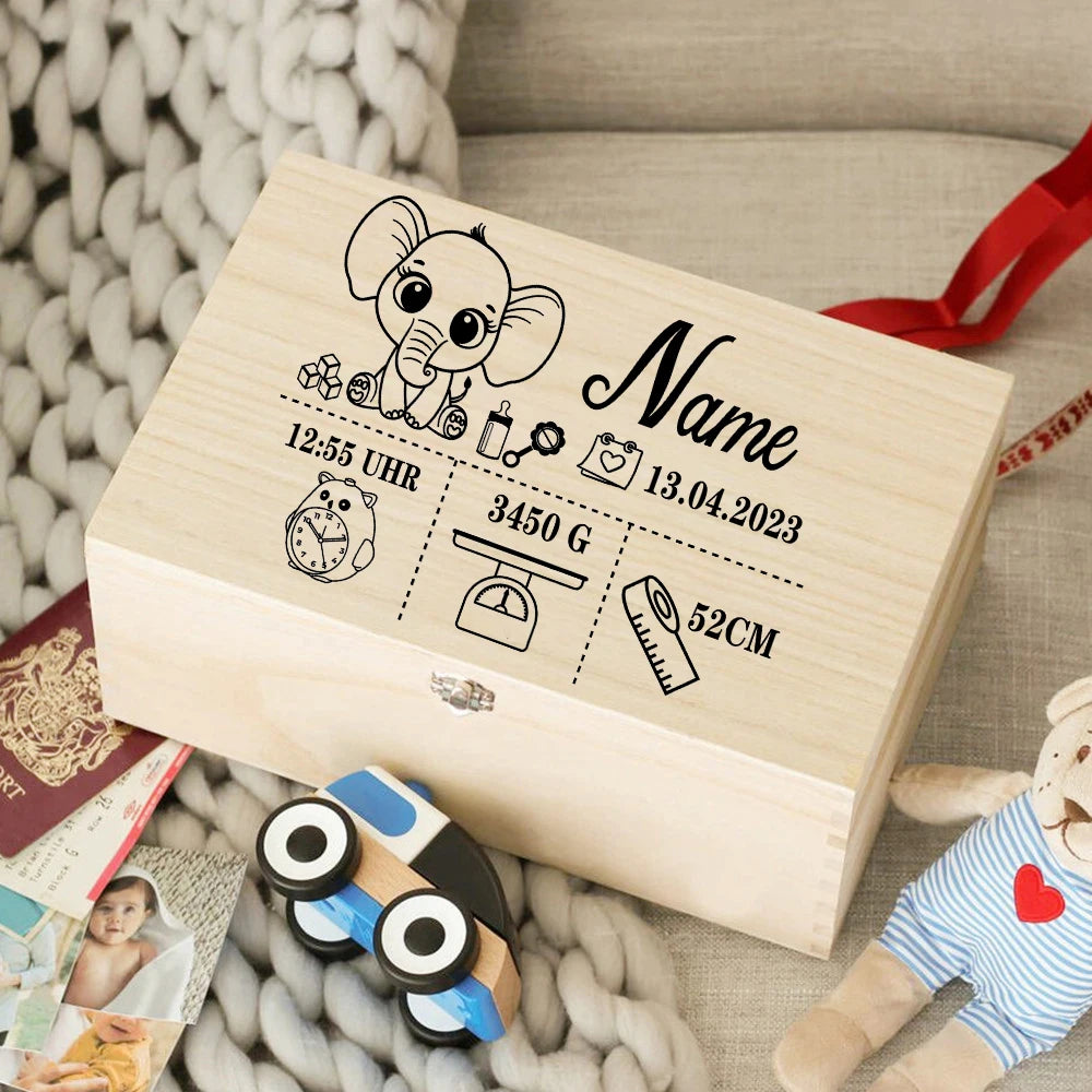 Custom Baby Memory Box – Personalized Wooden Keepsake Box for Newborns, Birth Details, Umbilical Cord & Baby Shower Gift