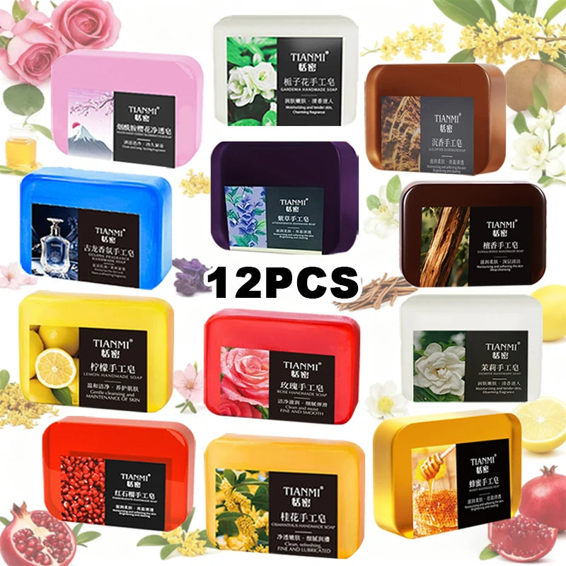 Assorted 12PCS Hand Soap Set – Fruit and Flower Scents, Rose, Lemon, Cologne & 10 Unique Fragrances