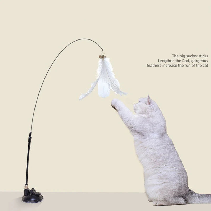 Cat Toy Feather Stick Interactive Toy Super Suction Kitten Toy Cup Removable 2 Feather Replacement Cat Accessories