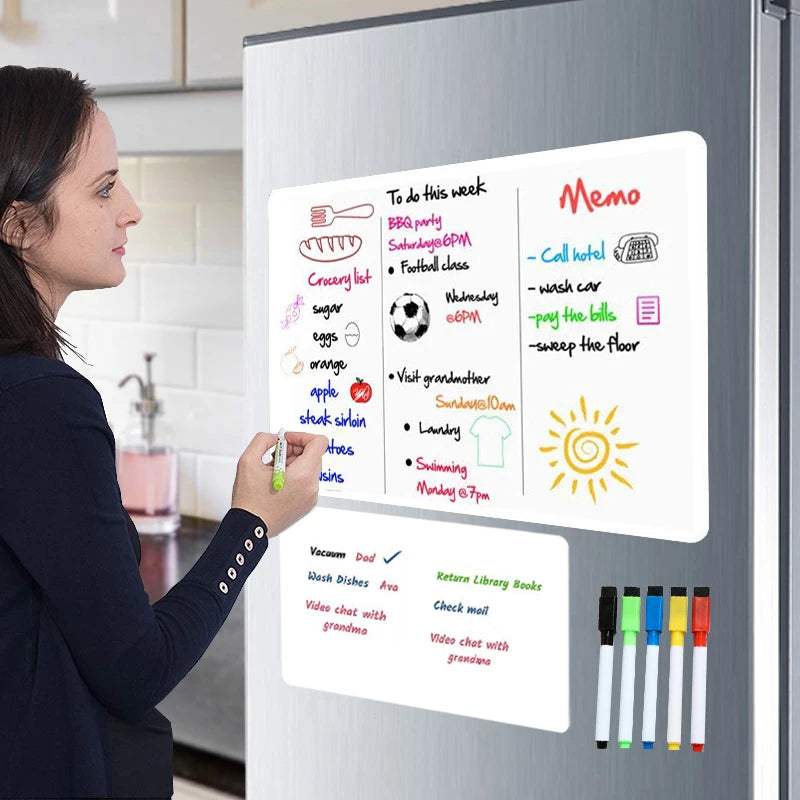 A3+A4 Magnetic Dry Erase Board Fridge Markers WhiteBoard Sheet Kitchen Erasable Flexible Refrigerator Magnet Memo Grocery List