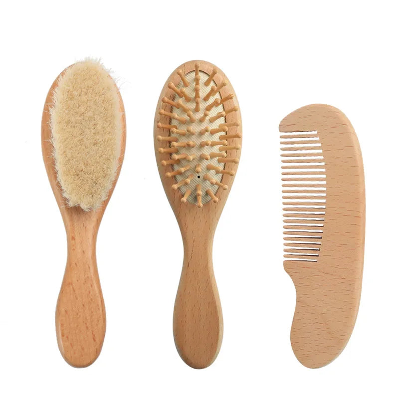 Newborn Baby Hairbrush – Wooden Comb and Soft Wool Brush for Infants, Head Massager & Bath Brush, Personalized Baby Shower Gift