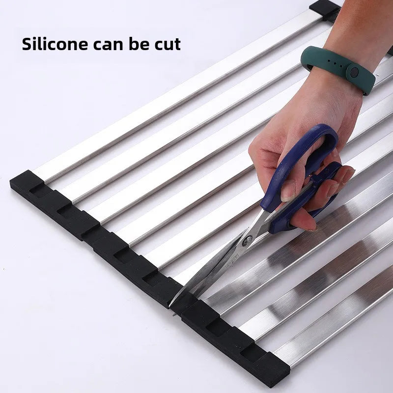 Kitchen sink drain rack 304 stainless steel collapsible dish filter roller curtain sink drain basket storage rack