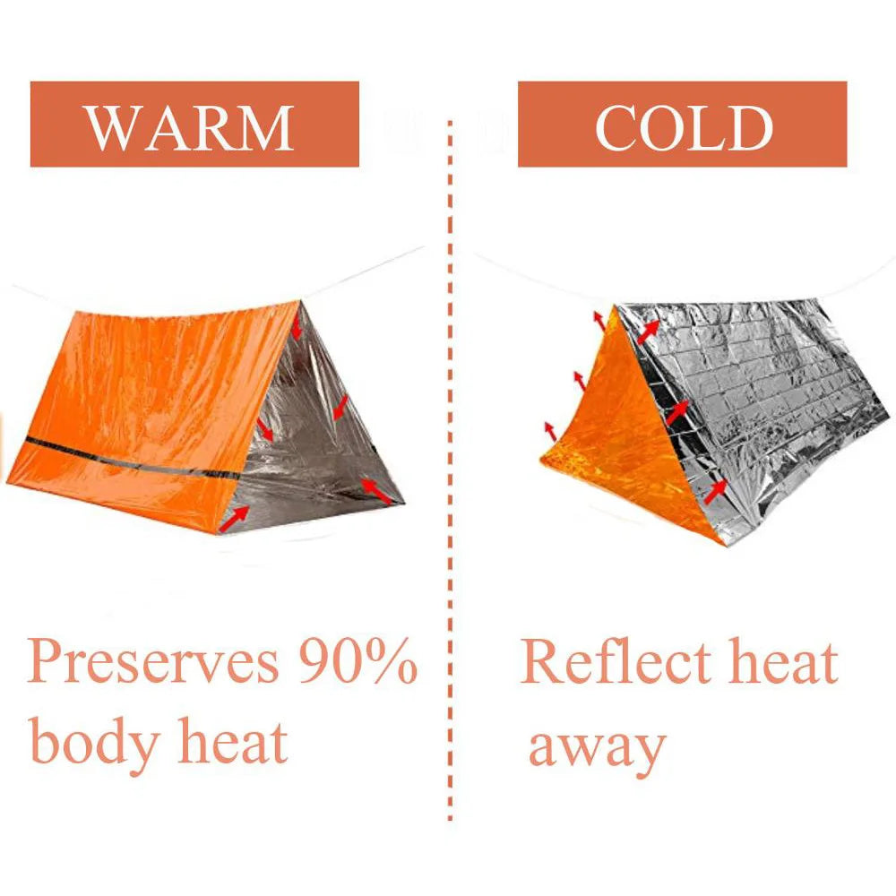 Emergency Survival Shelter for 2 – Waterproof Bivy Mylar Tent and Thermal Blanket, Reusable Camping & Outdoor SOS Kit