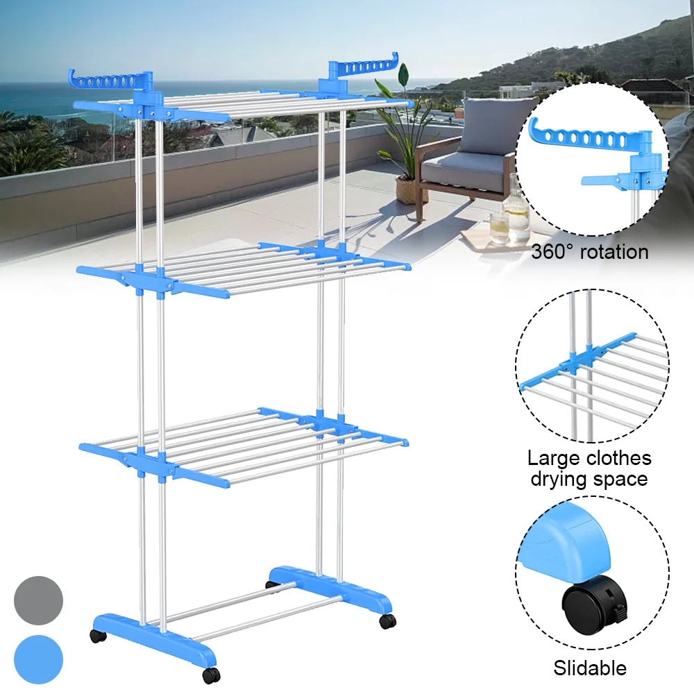 Drying Rack Folding Rack Clothes Rack Storage Shelf Folding Drying Rack Floor-Standing Coat Shelf Bedroom Hanging Rack