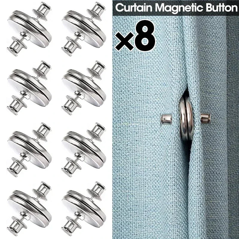 4/8 pack of magnetic curtain buttons, detachable curtain clips, prevents light leakage, and allows for curtain adjustment.