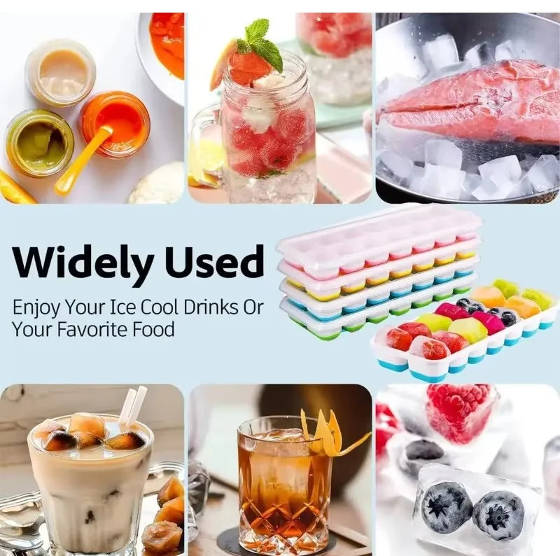 1 Pc Silicone Ice Cube Mold Easy-release Flexible Mold With Spill-resistant Removable Reusable Lidstackable Ice Tray With Cover