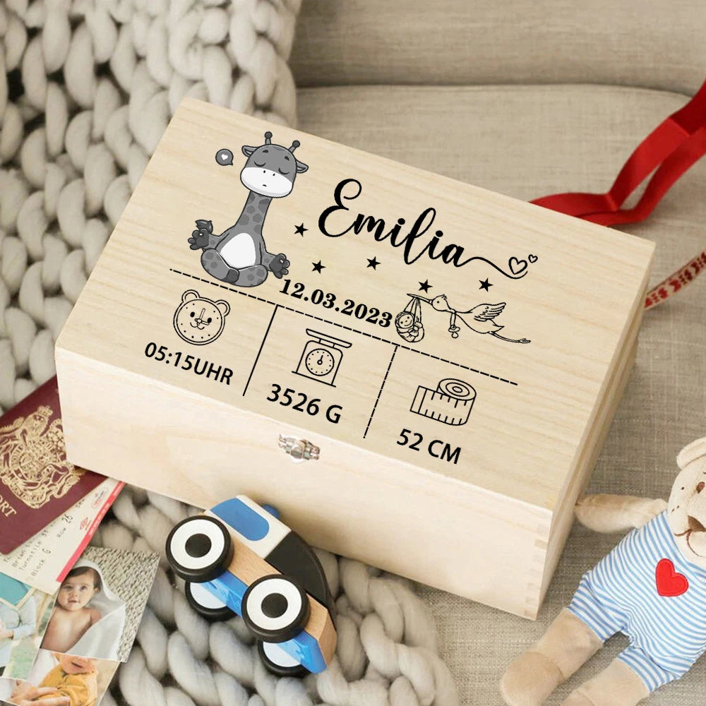 Custom Baby Memory Box – Personalized Wooden Keepsake Box for Newborns, Birth Details, Umbilical Cord & Baby Shower Gift