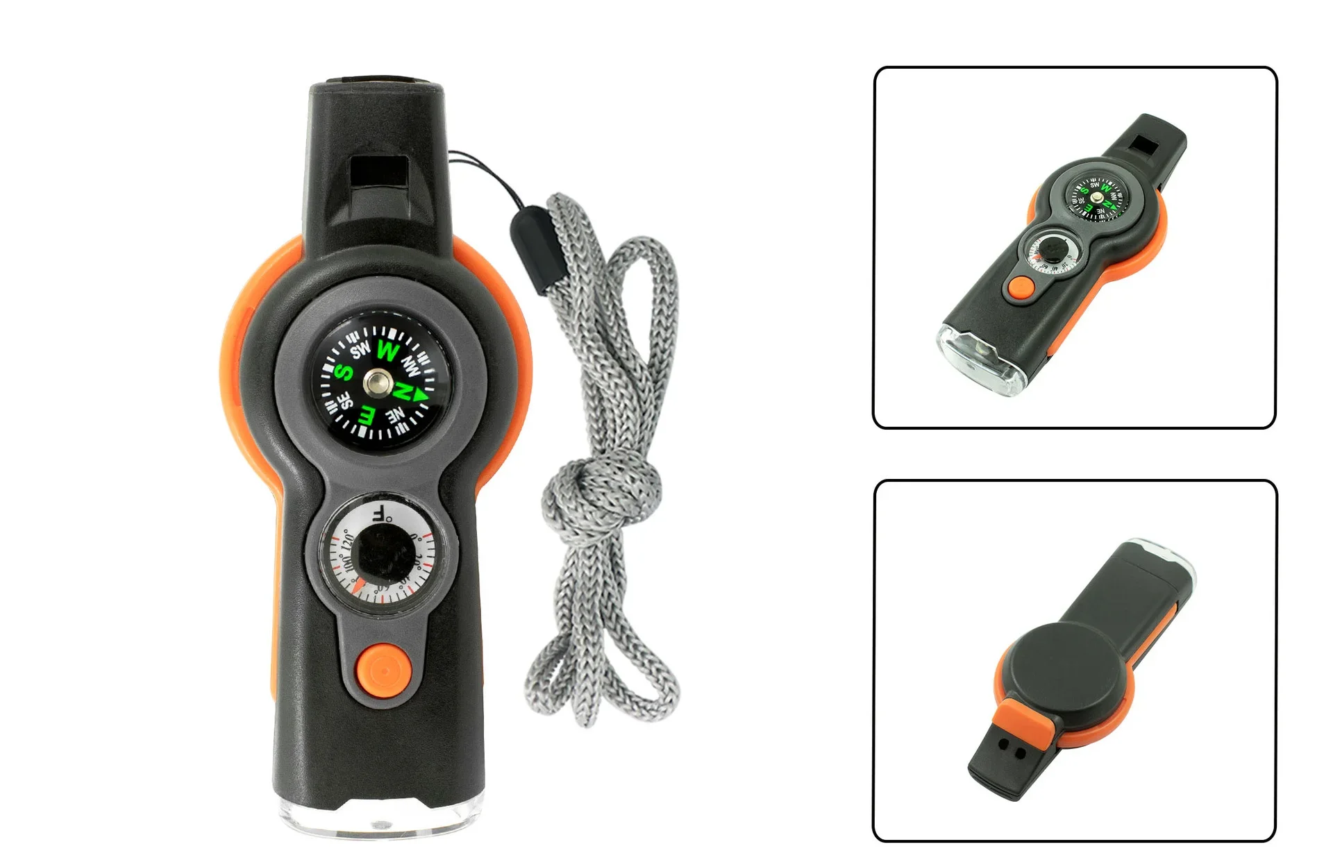 Multifunctional 7-in-1 Emergency Whistle – Outdoor Survival Tool with Compass, Flashlight, Lanyard for Hiking & Camping