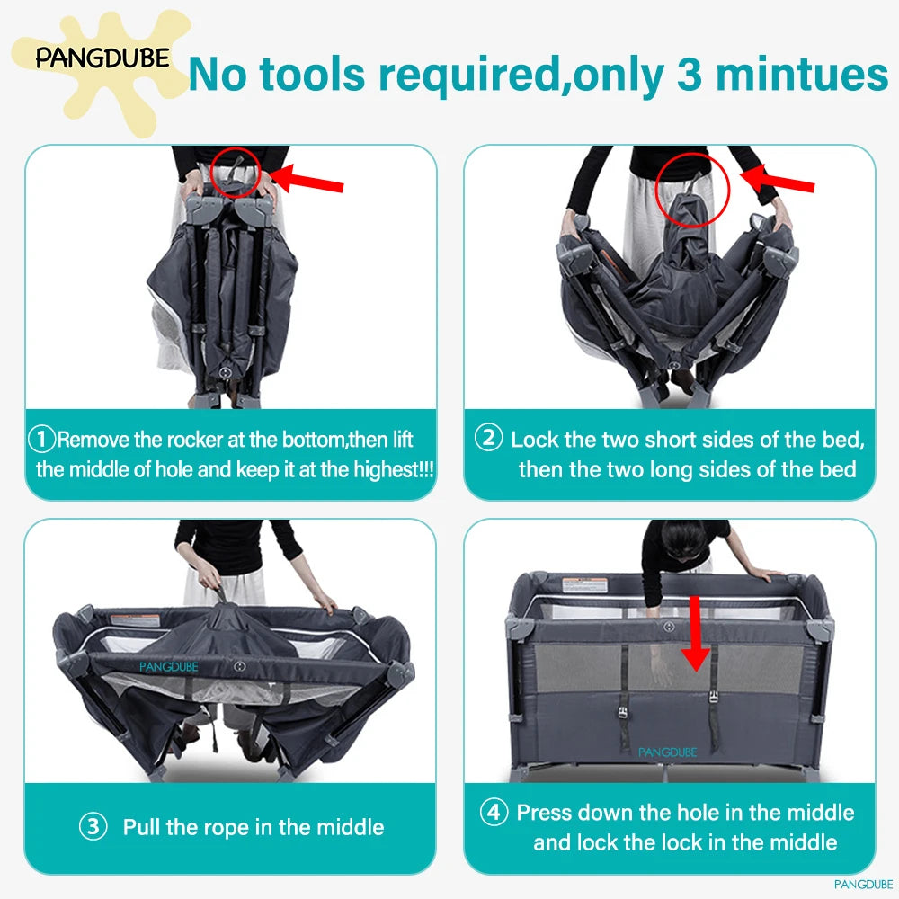 4-in-1 Baby Travel Crib with Changing Table, Rocker & Playpen – Foldable Baby Bed for Newborns