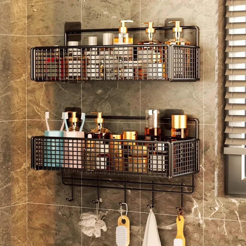 No-Drill Wall-Mounted Bathroom Storage Rack
