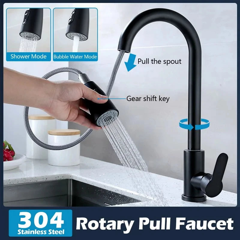 Kitchen Pull-Out Faucet Stainless Steel Body Cold And Hot Sink Multifunctional Home Use Faucet for Washing Basin And Dishwashing