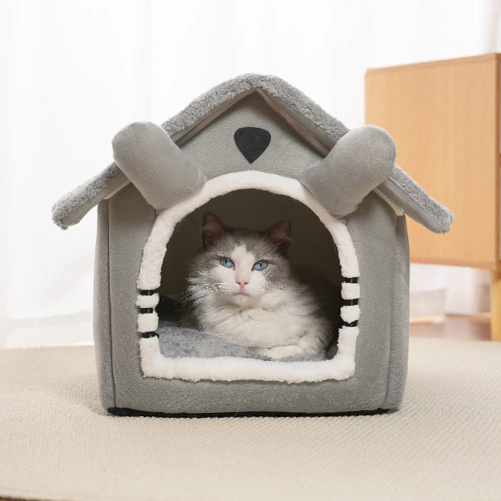 1PC Winter Gray Detachable Cat House Semi-Enclosed Four-Season Universal Pet Nest Small Pet Shelter Washable Pet Supplies