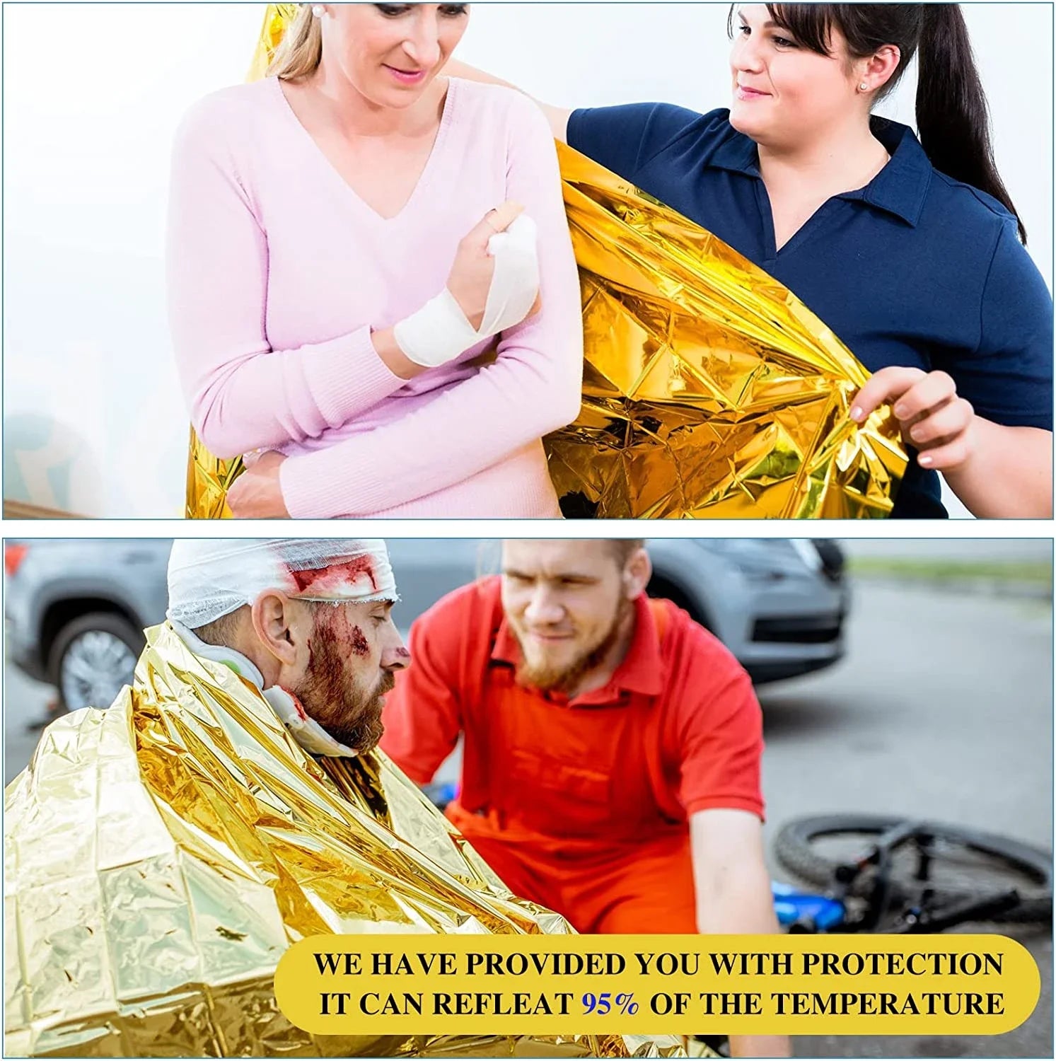 Gold Emergency Survival Blanket 160×210cm – Waterproof, Insulated First Aid Blanket for Camping, Hiking & Outdoor Use