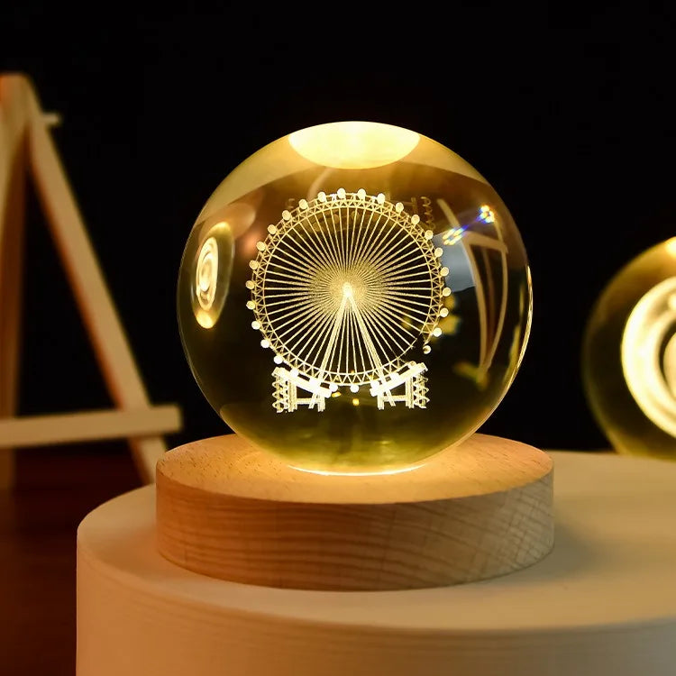 Small 3D Solar System Crystal Ball With LED Base, Night Light For Home Decoration, Gift For Astronomy Lovers