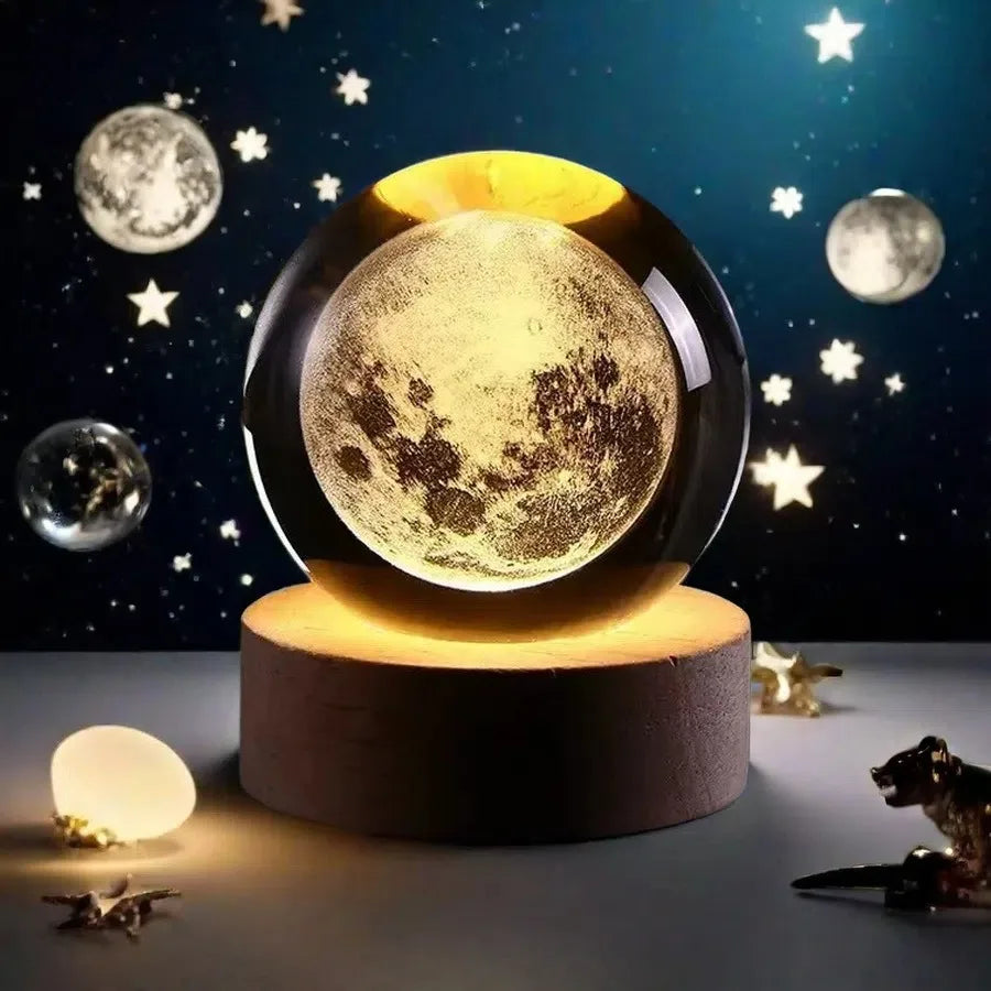 3D Solar System Crystal Ball with LED Base — Night Light
