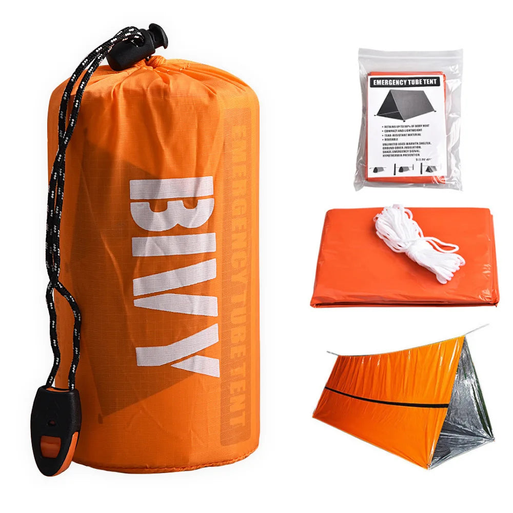 Emergency Survival Shelter for 2 – Waterproof Bivy Mylar Tent and Thermal Blanket, Reusable Camping & Outdoor SOS Kit