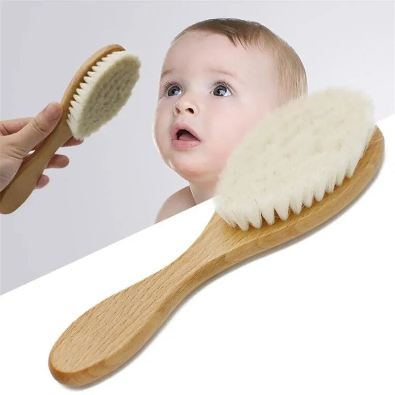 Newborn Baby Hairbrush – Wooden Comb and Soft Wool Brush for Infants, Head Massager & Bath Brush, Personalized Baby Shower Gift