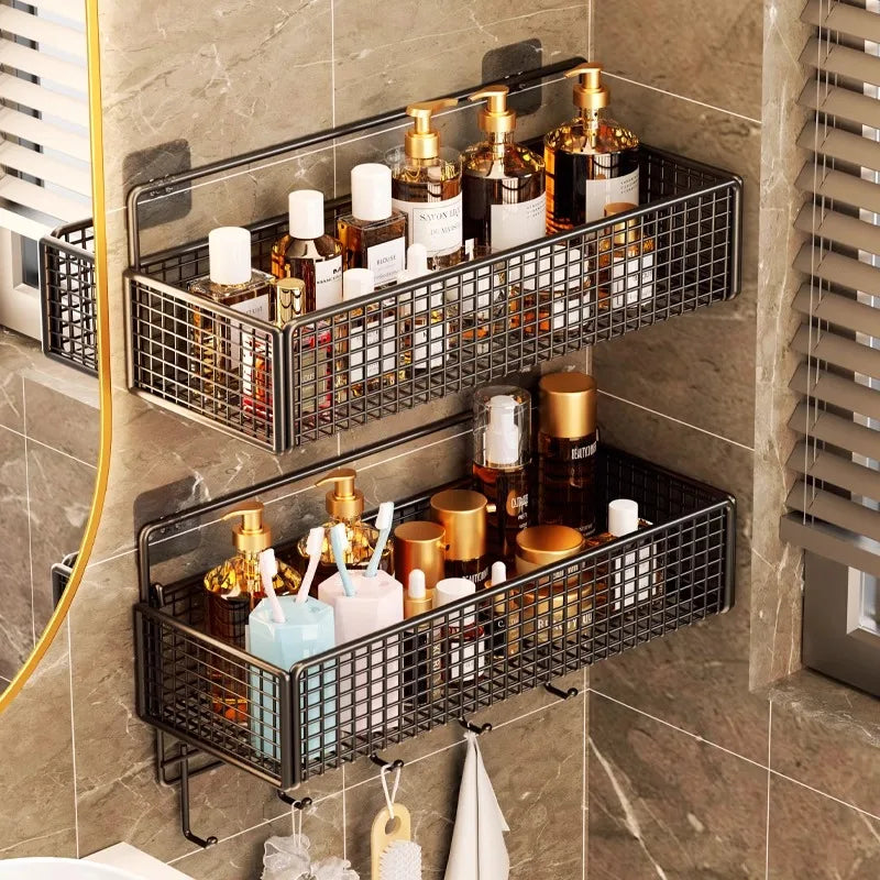 No-Drill Wall-Mounted Bathroom Storage Rack