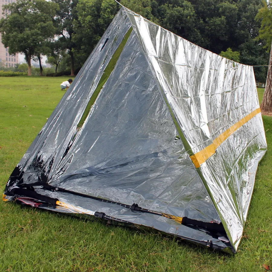 Emergency Survival Shelter for 2 – Waterproof Bivy Mylar Tent and Thermal Blanket, Reusable Camping & Outdoor SOS Kit