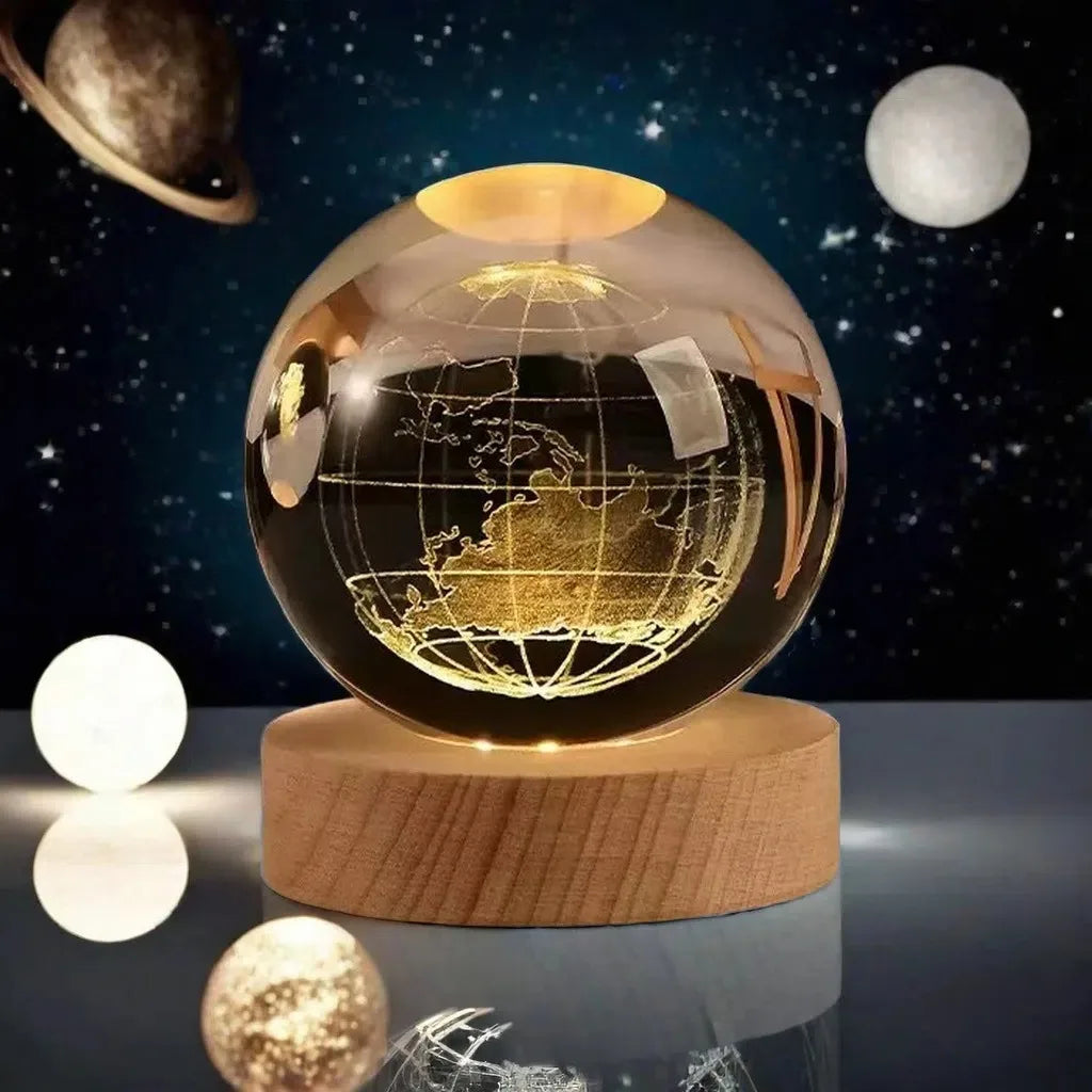 3D Solar System Crystal Ball with LED Base — Night Light