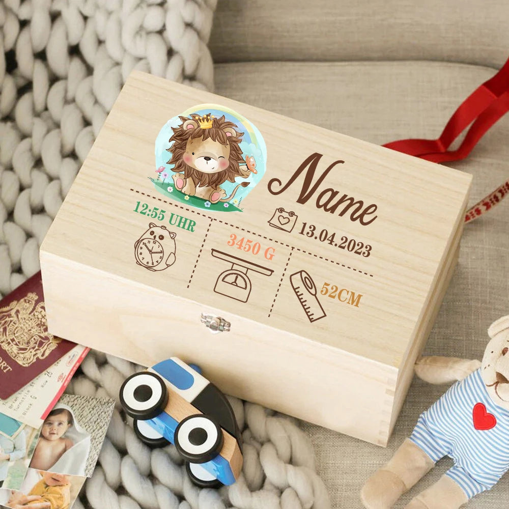 Custom Baby Memory Box – Personalized Wooden Keepsake Box for Newborns, Birth Details, Umbilical Cord & Baby Shower Gift
