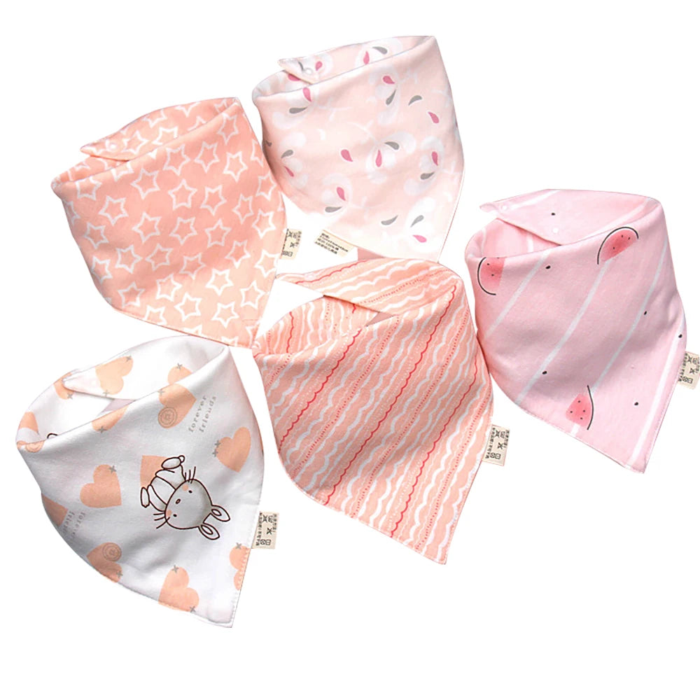 5 PCS Baby Bandana Bibs – Cartoon Cotton Triangle Bibs & Burp Cloths for Newborns, Toddlers, Boys & Girls