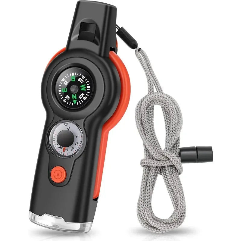 Multifunctional 7-in-1 Emergency Whistle – Outdoor Survival Tool with Compass, Flashlight, Lanyard for Hiking & Camping