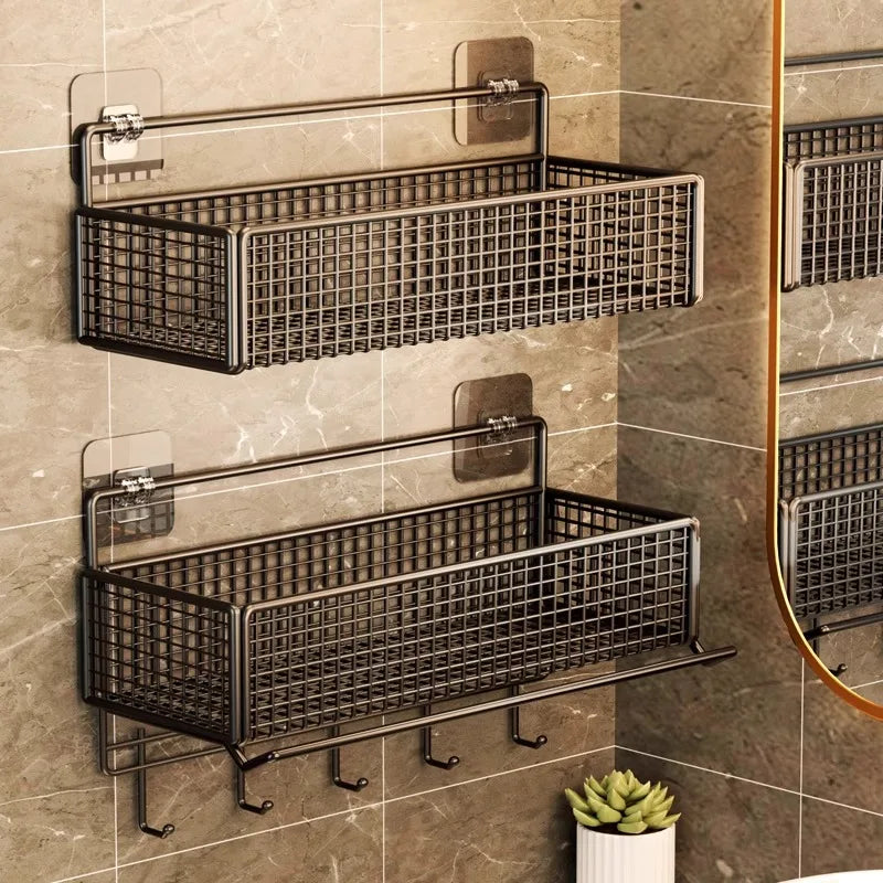 No-Drill Wall-Mounted Bathroom Storage Rack