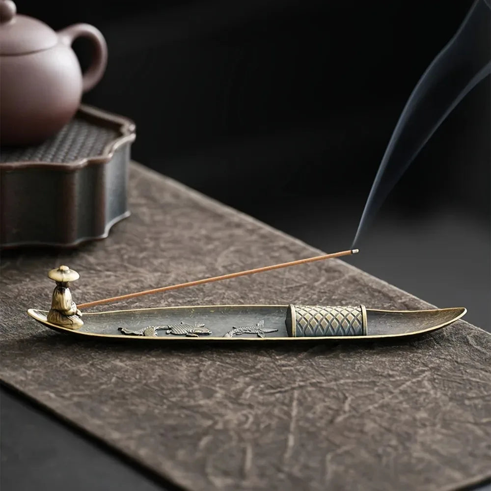 Creative Incense Holder Aromatherapy Ornament Old Men Fishing Japanese Style Incense Stick Burner Home Decor