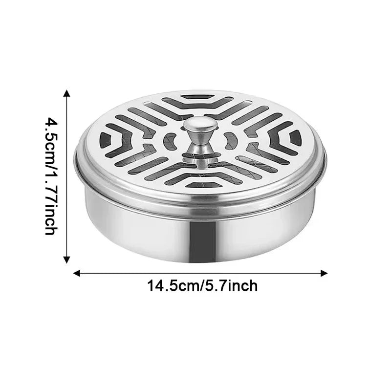 Mosquito Coils Holder Stainless Steel Mosquito Coil Box with Cover Round Mosquito Coil Tray Easy To Clean Anti-Mosquito Supplies