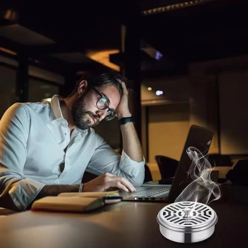 Mosquito Coils Holder Stainless Steel Mosquito Coil Box with Cover Round Mosquito Coil Tray Easy To Clean Anti-Mosquito Supplies