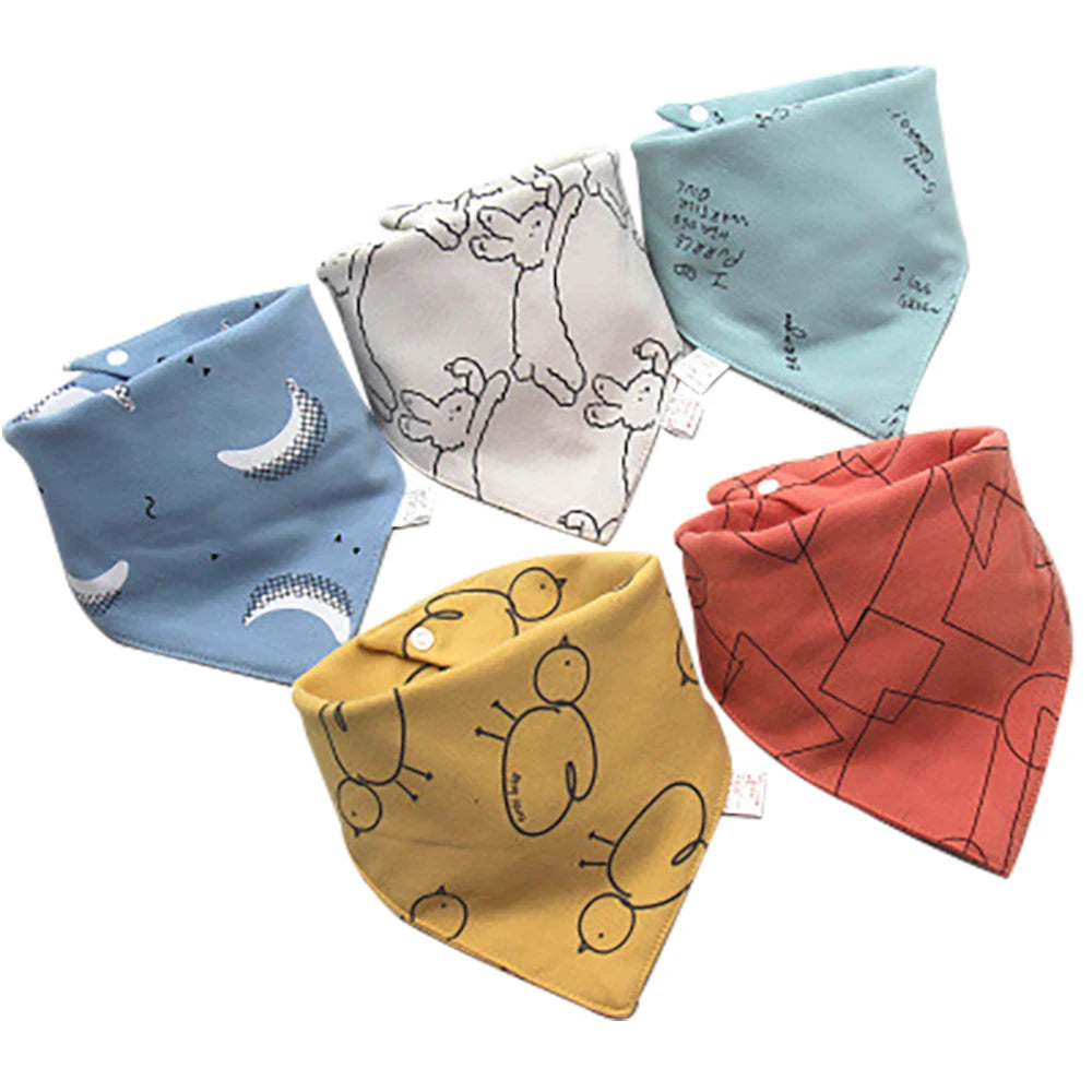 5 PCS Baby Bandana Bibs – Cartoon Cotton Triangle Bibs & Burp Cloths for Newborns, Toddlers, Boys & Girls