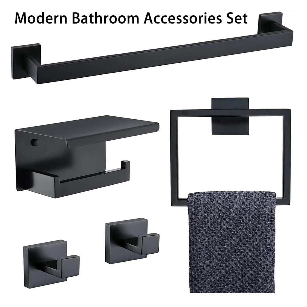 Bathroom Set  Stainless Steel Towel Ring Holder Toilet Paper Holder  Towel Bar  Rail Rack  Hanger Hook  Bathroom Hardware Set