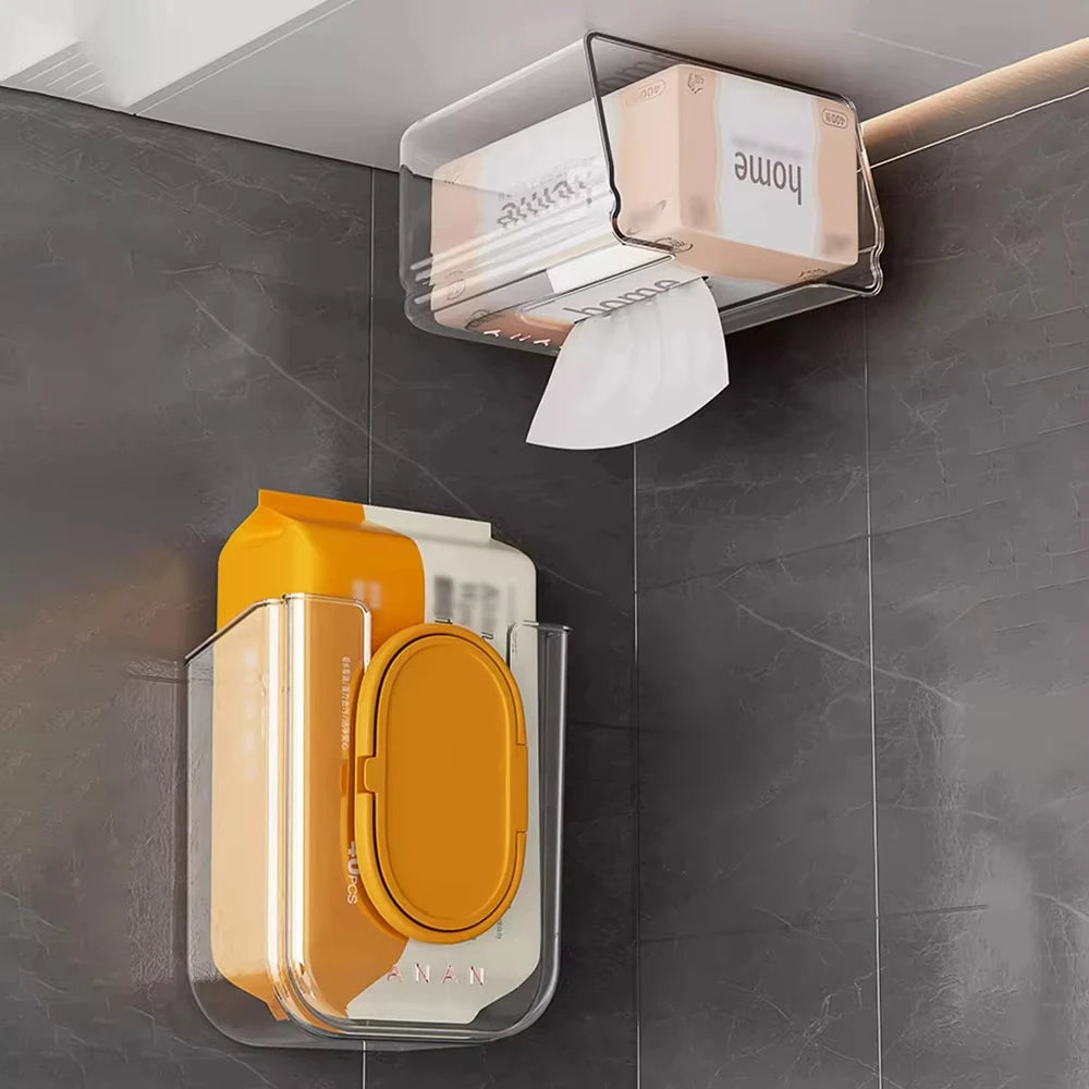 Bathroom Non Perforated Wall Mounted Wet Tissue Storage Box with Large Opening and Strong Load-bearing Capacity Storage Boxes