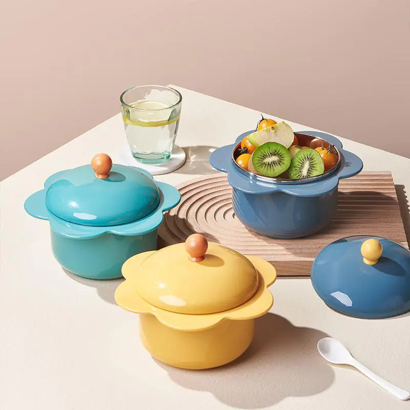 Cute Sunflower Stainless Steel Noodle Bowl with Lid